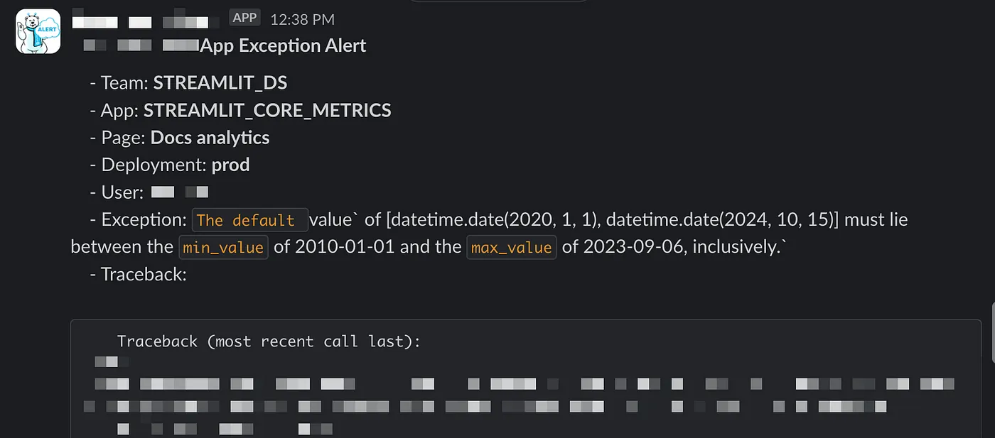 Example of Slack alert