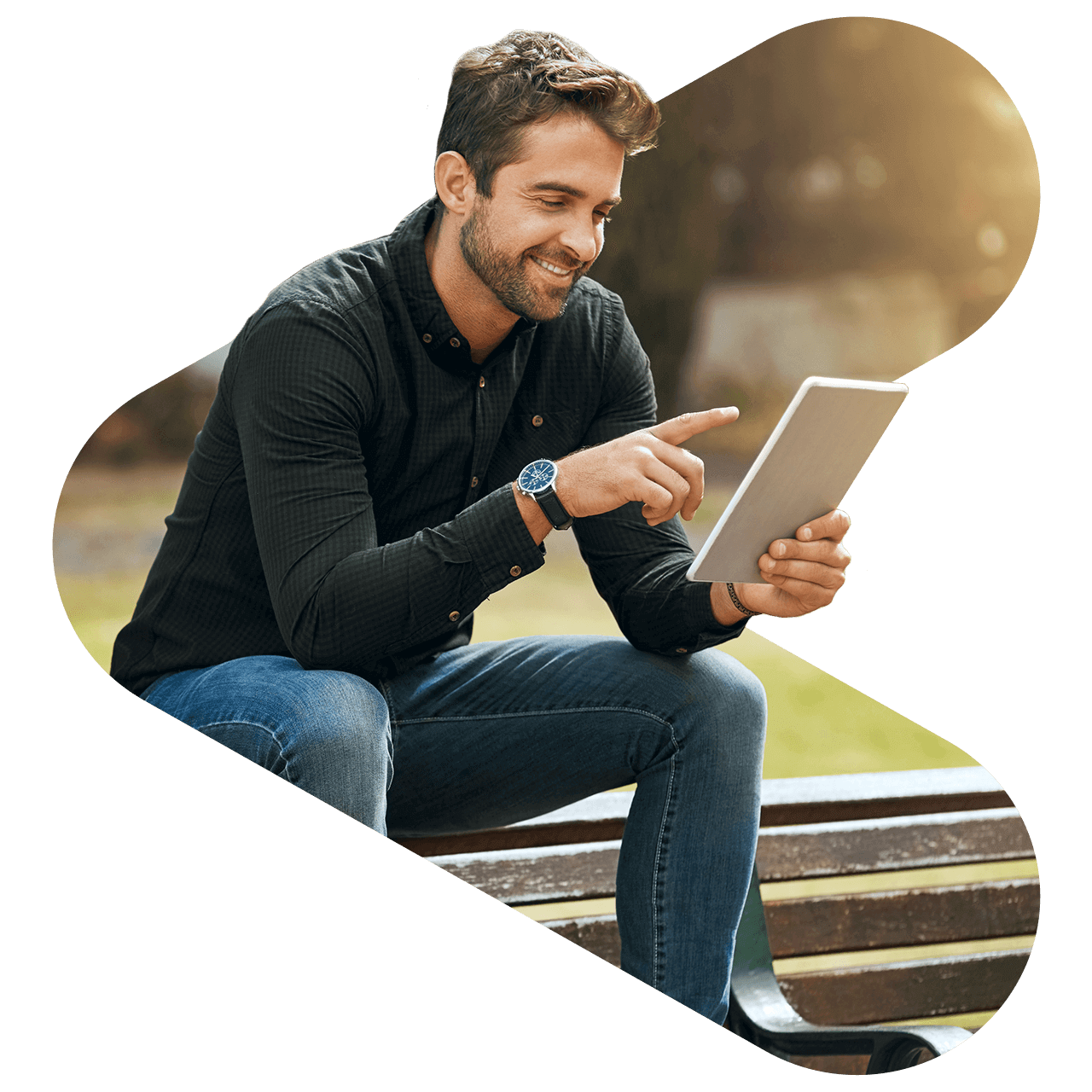 Man looking at an ipad
