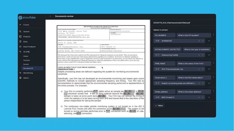 Screenshot of Cortex Document AI 