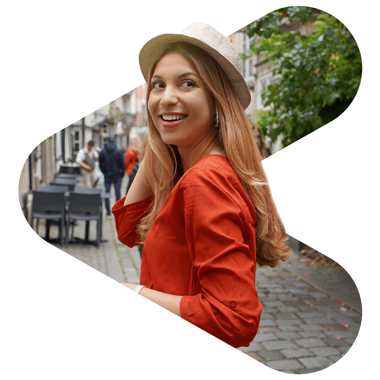 german woman exploring the town