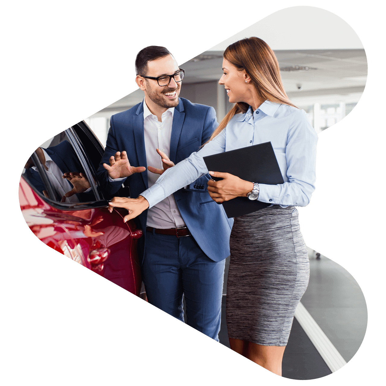 Woman selling a BMW to a customer