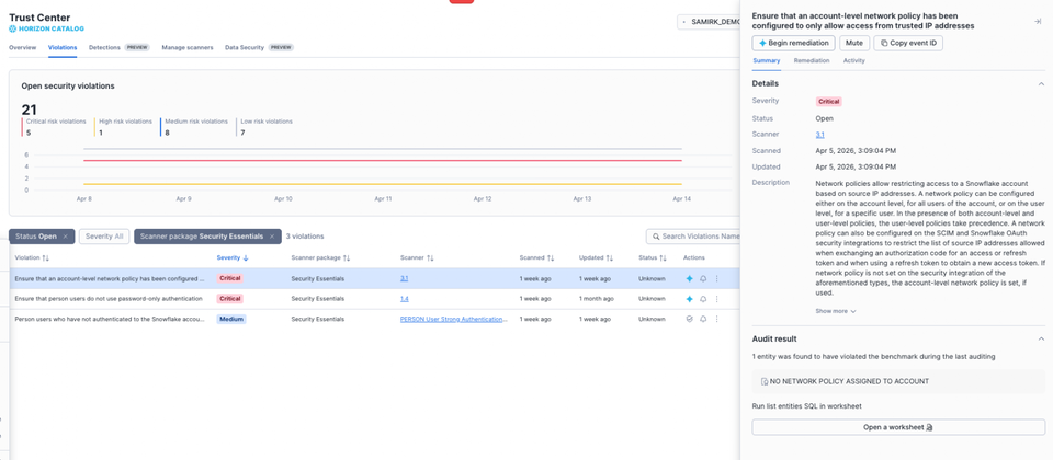 AI Security Remediation with Snowflake Trust Center