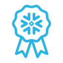 Icon of a snowflake logo in an award ribbon