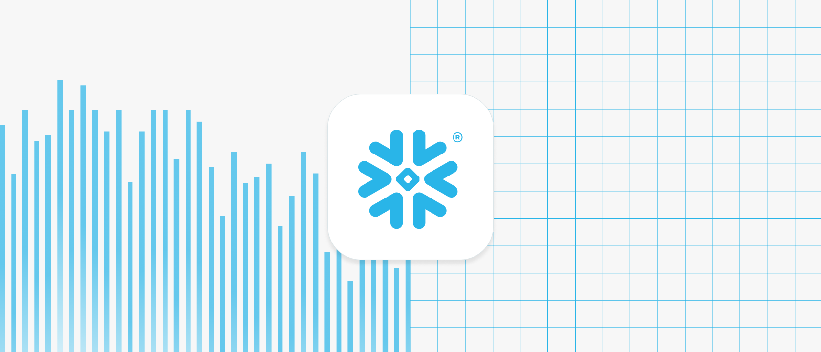 Digital illustration of charts and grids with Snowflake icon in the center
