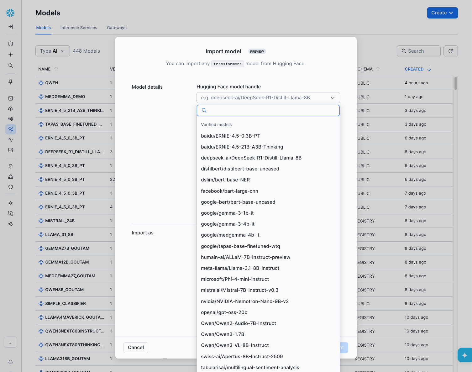 Figure 2: Easily import state-of-the-art open source models directly into your secure Snowflake environment.