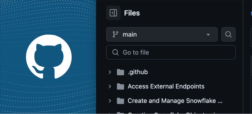 Screenshot of the Snowflake Notebook GitHub repository next to a white GitHub logo