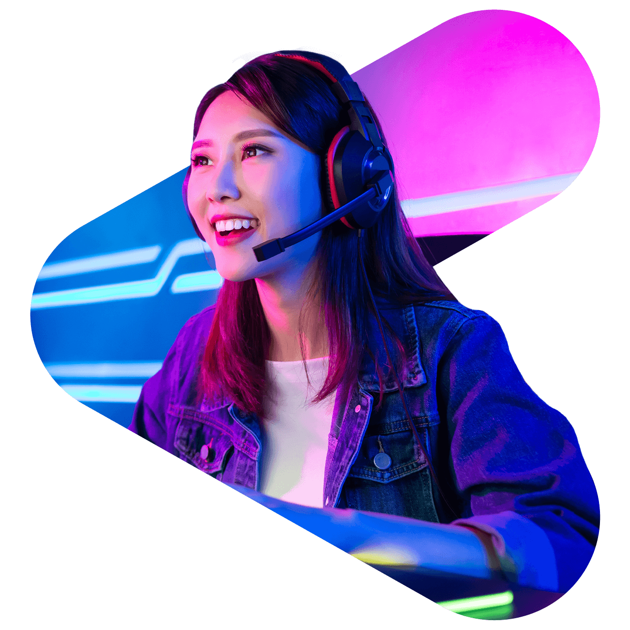 woman wearing headset playing videogames