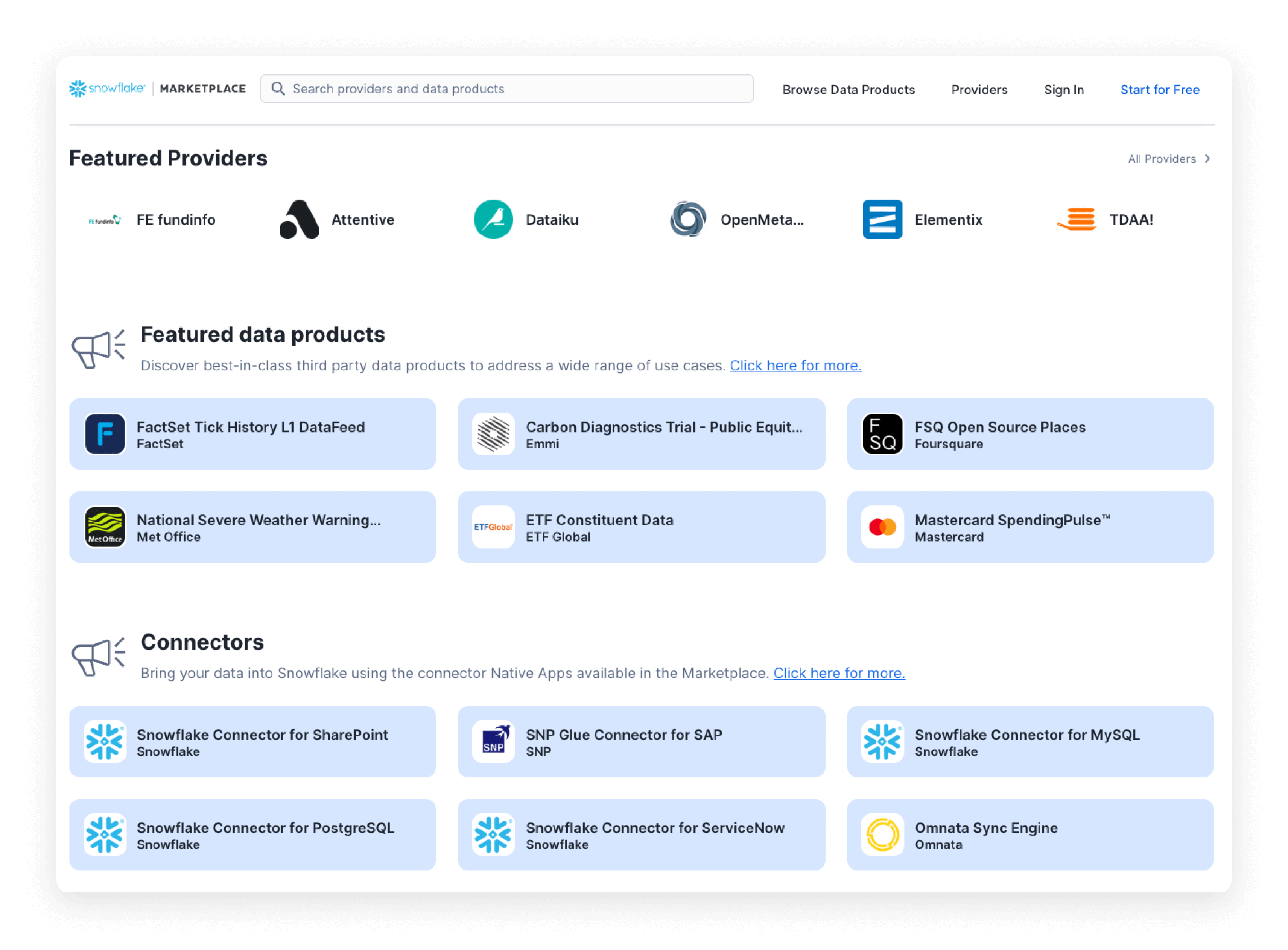 Snowflake Marketplace screenshot