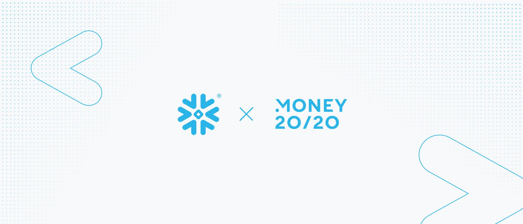 Digital illustration of Snowflake logo x Money 20/20 logo on white background