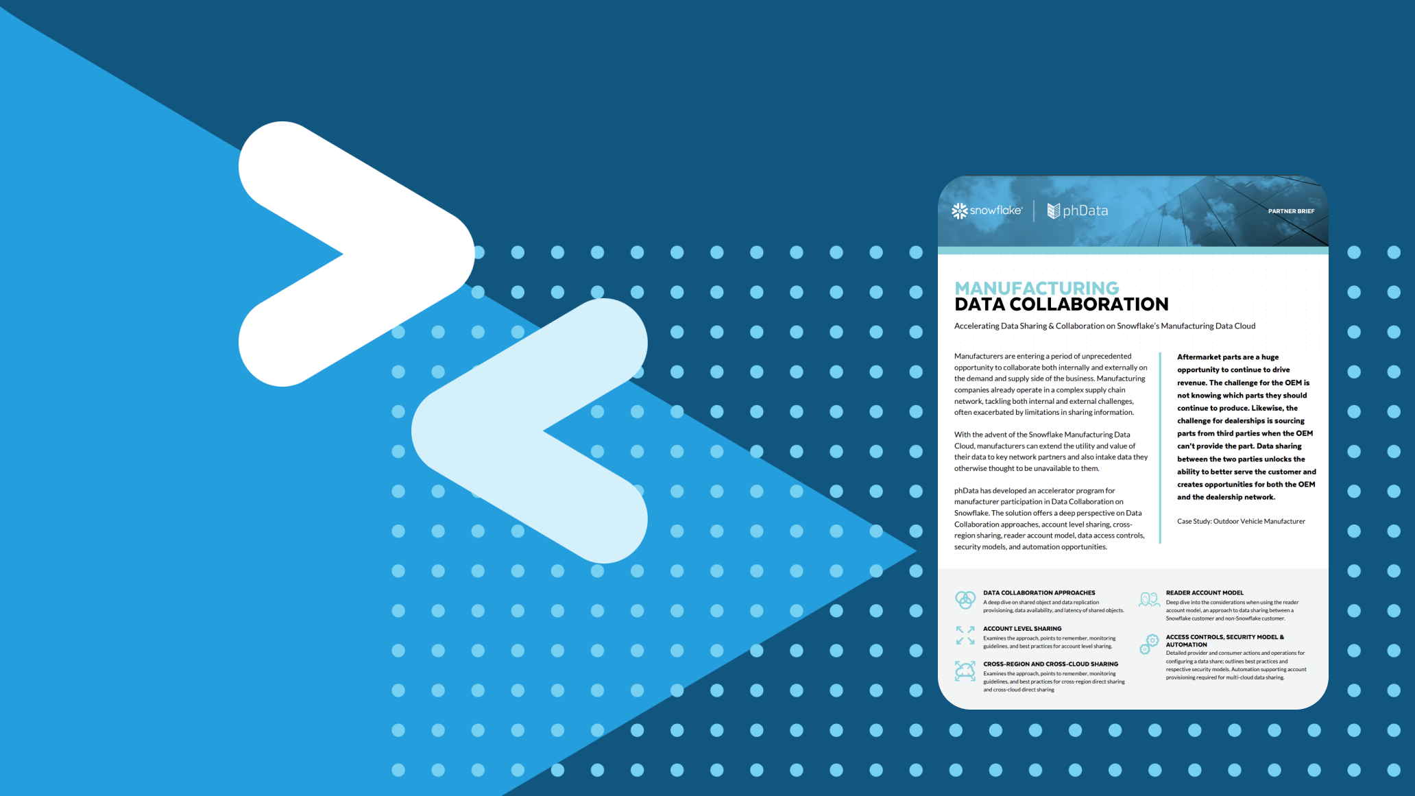 Manufacturing solution brief cover on blue snowflake motif background