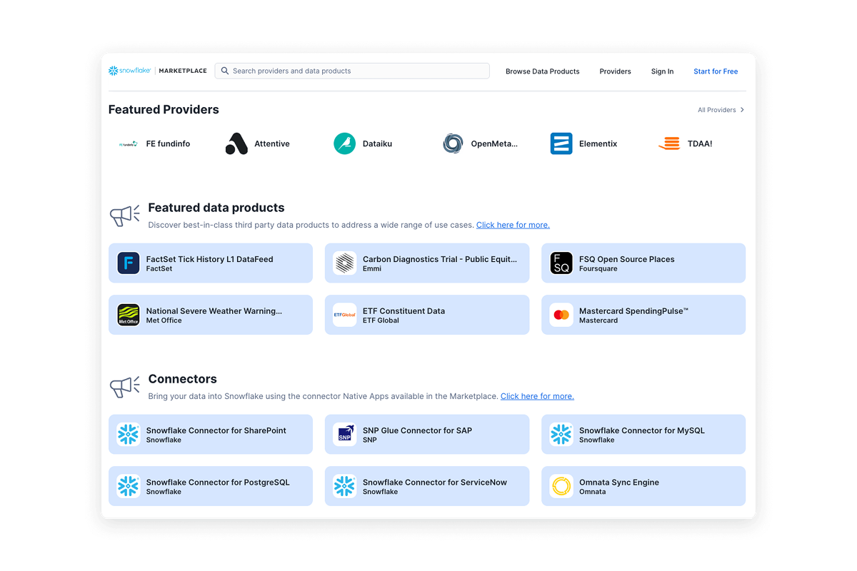 Screenshot of Snowflake Marketplace