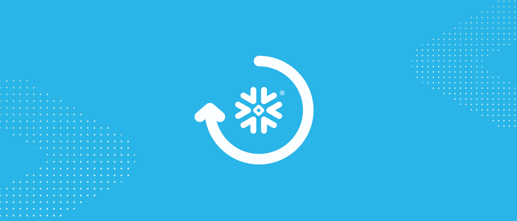 Snowflake icon inside a circular arrow on a blue background.