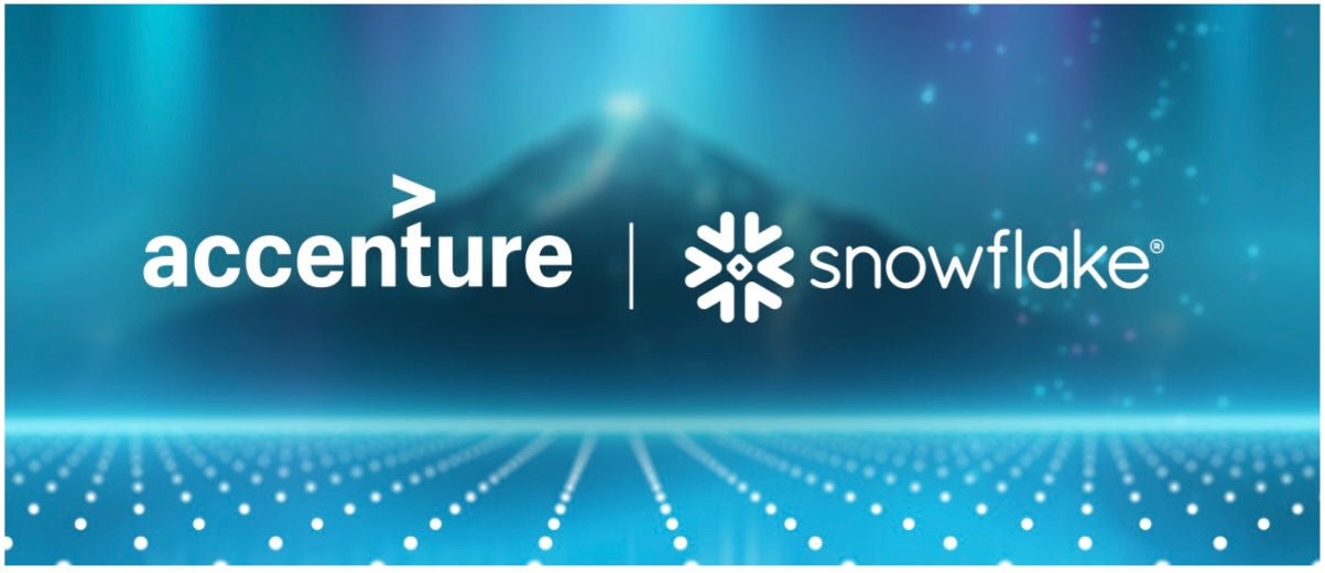 Accenture and Snowflake logos on blue background (Summit keynote style)