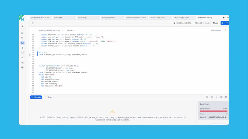 Screenshot of a Snowflake Snowsight code input