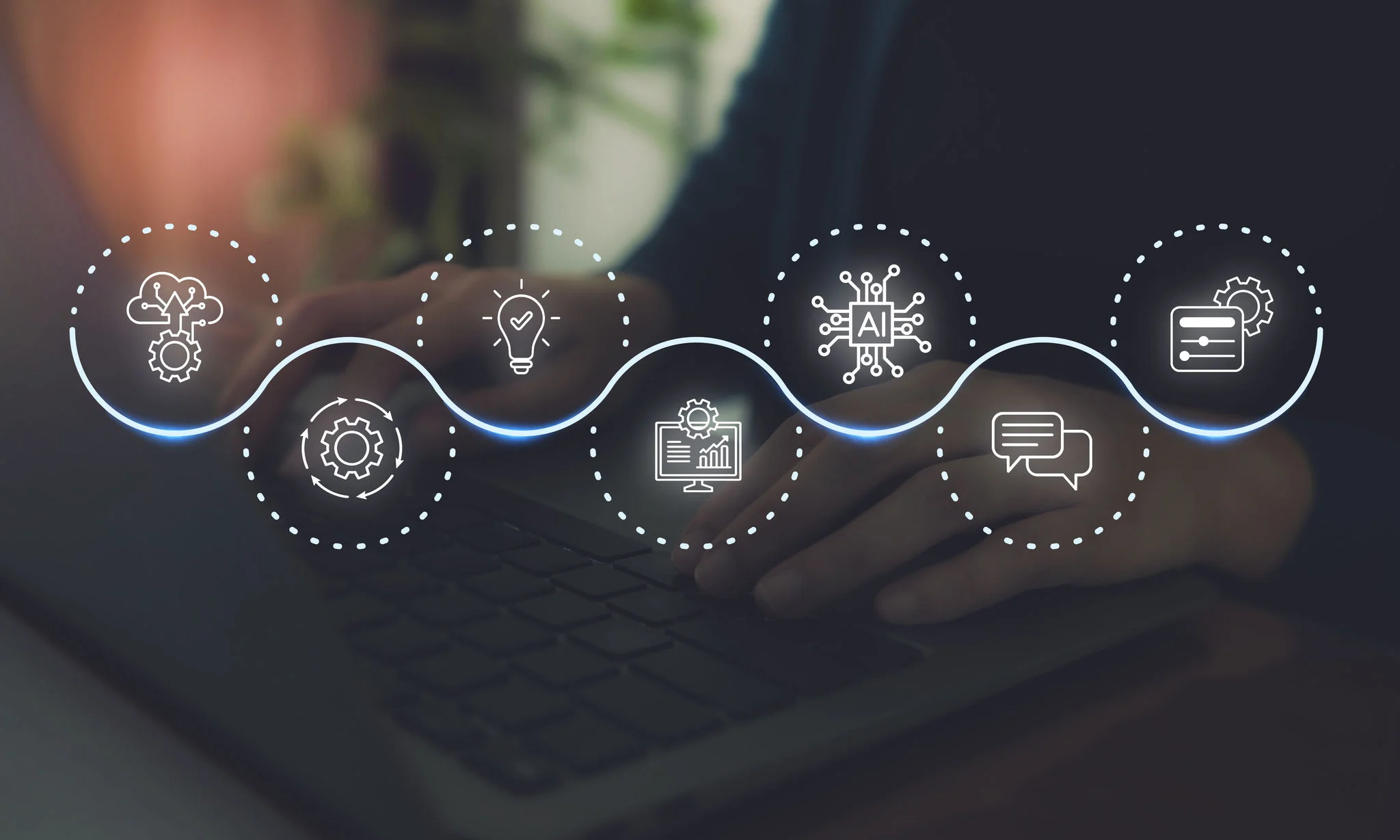 AI agent and generative artificial intelligence concept.Digital interface featuring artificial intelligence, automation and business innovation. Robotic processes automation and data analytics.