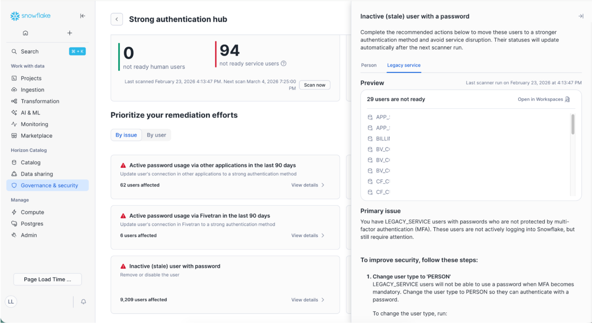 Figure 2: Easily prioritize your remediation efforts with the Strong Authentication Hub user interface.