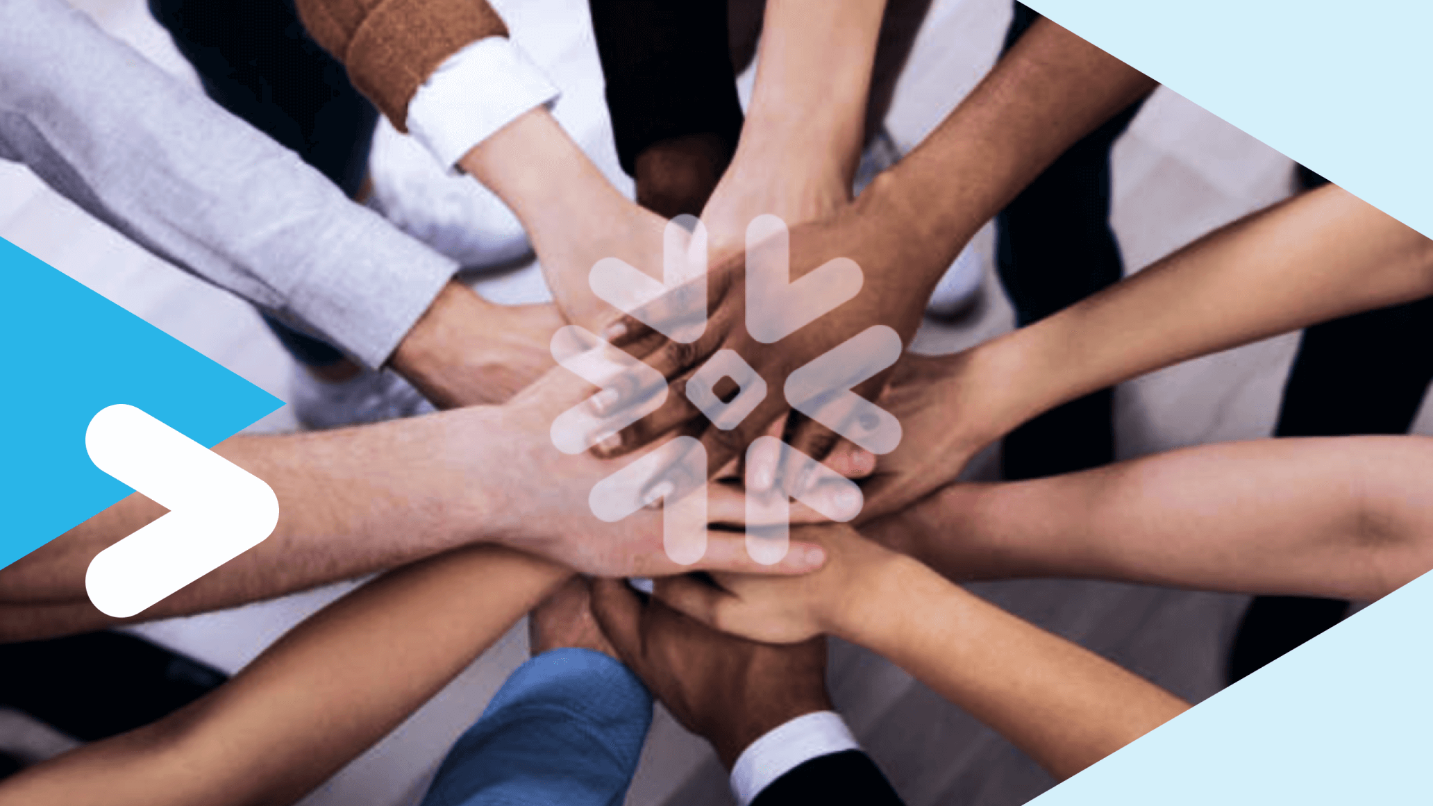 Hand stacking with a snowflake logo on top