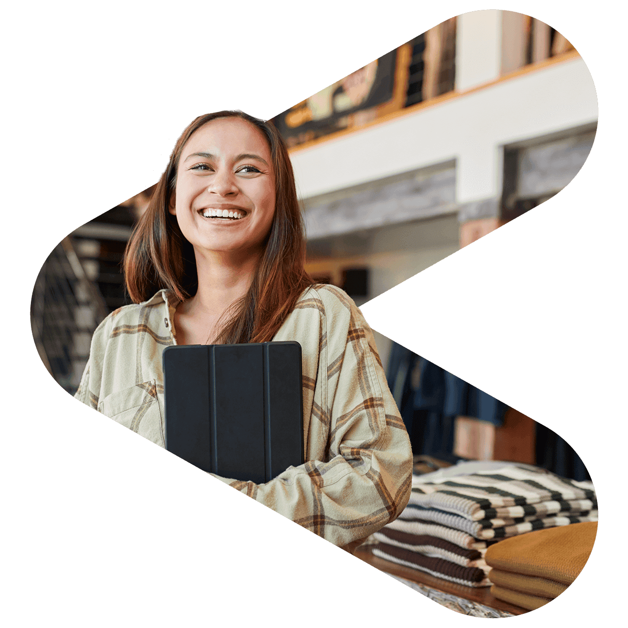 clothing store worker using tablet