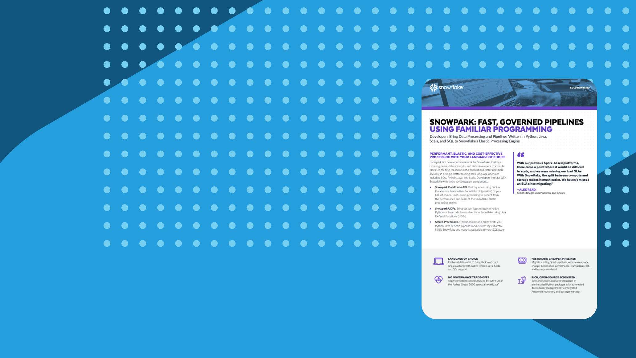 snowpark solution brief cover on blue snowflake logo motif background