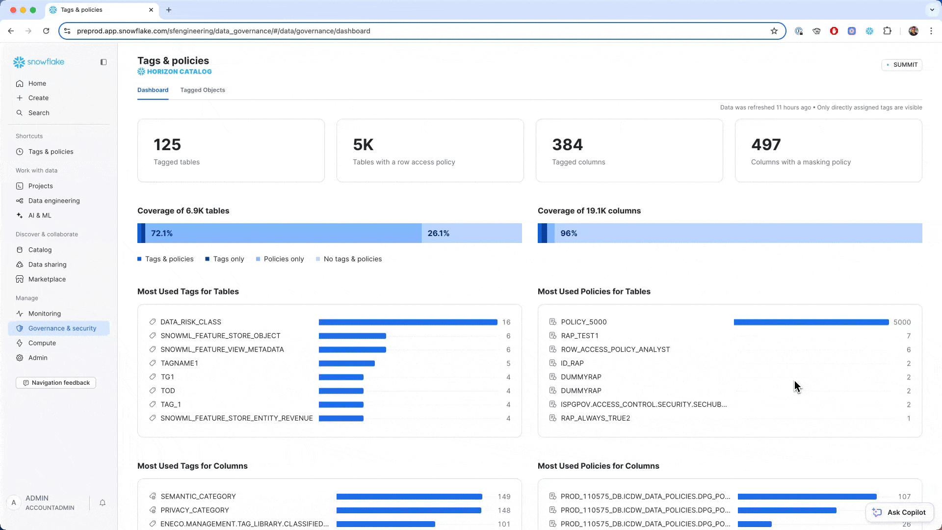 Gif showing how to use Copilot for Horizon Catalog to do governance