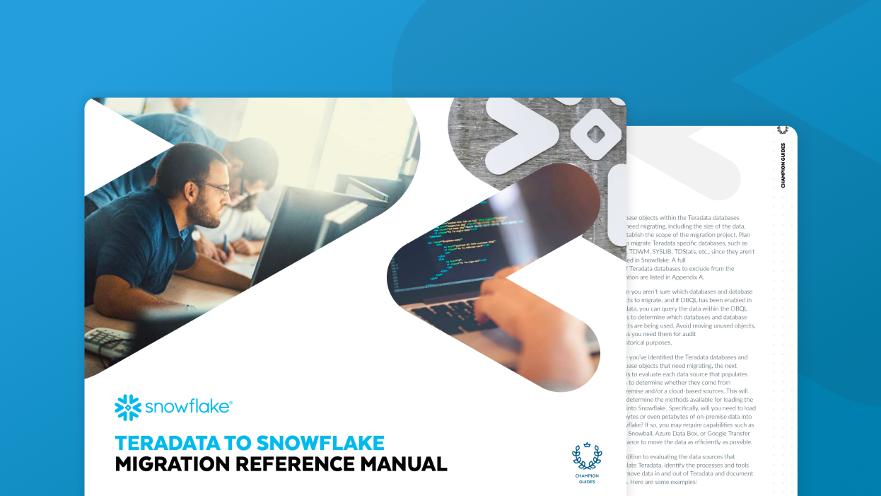 Ebook cover titled Teradata to Snowflake Migraiton Reference Manual