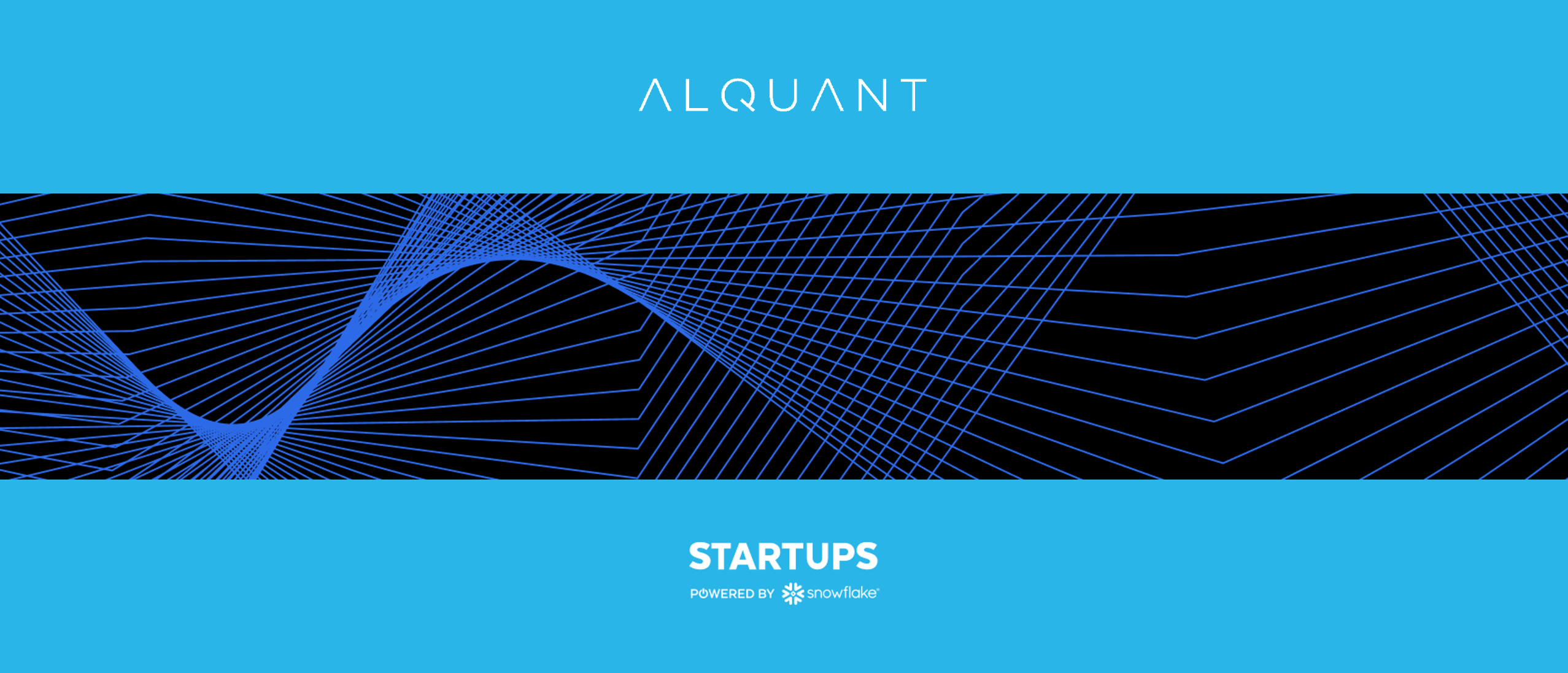 Alquant and Snowflake Startups logos on blue background with dotted wave graphic