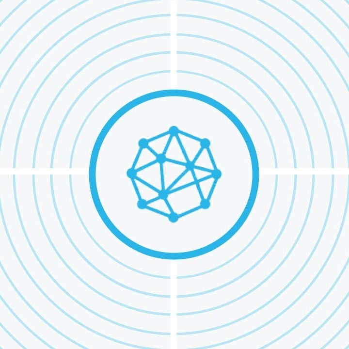 cortex icon with snowflake blue outline circle around it and multiple thinner lines around it
