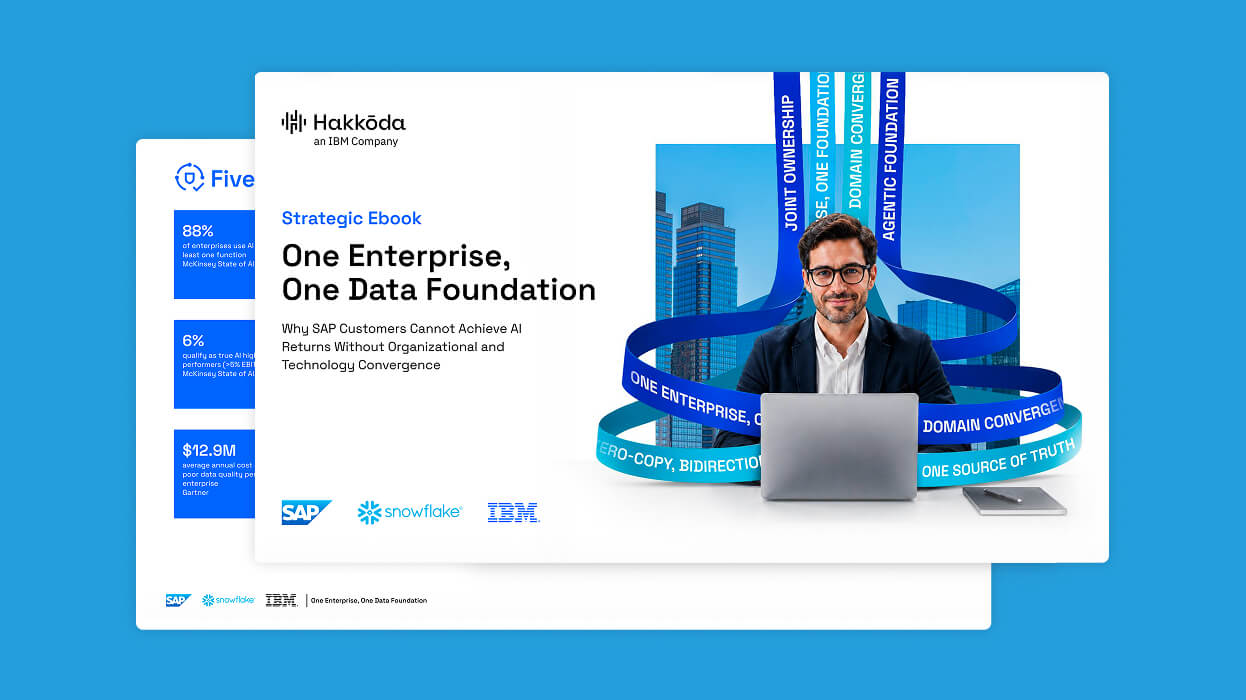 Cover of a Hakkoda ebook titled One Enterprise, One Data Foundation