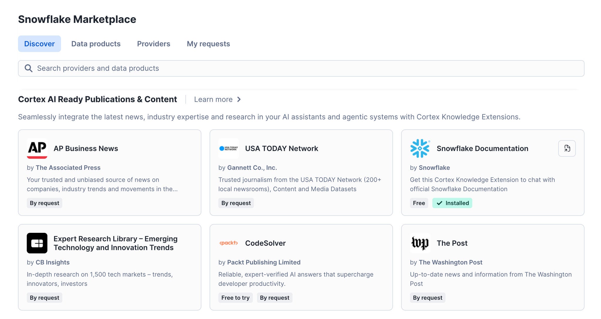 Snowflake Marketplace provides a simplified way for enterprises to license premium content for AI use cases.  