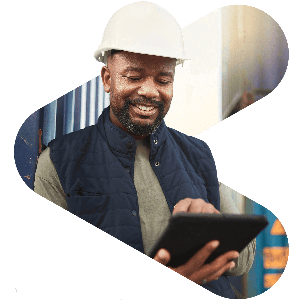 Construction worker looking at tablet
