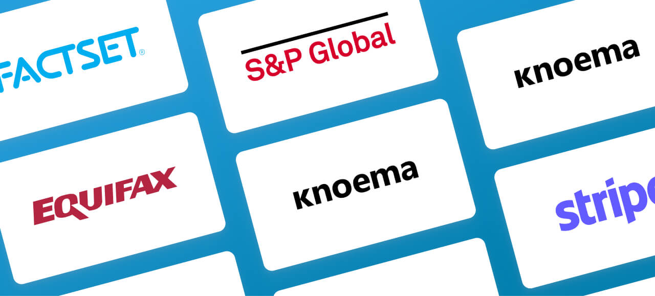 financial services partner logo cards with blue background