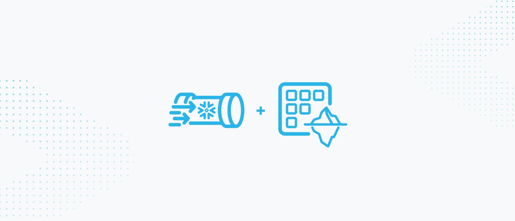 visual of snowflake blue data engineering icon with plus sign icon in the middle and a iceberg tables icon on the right