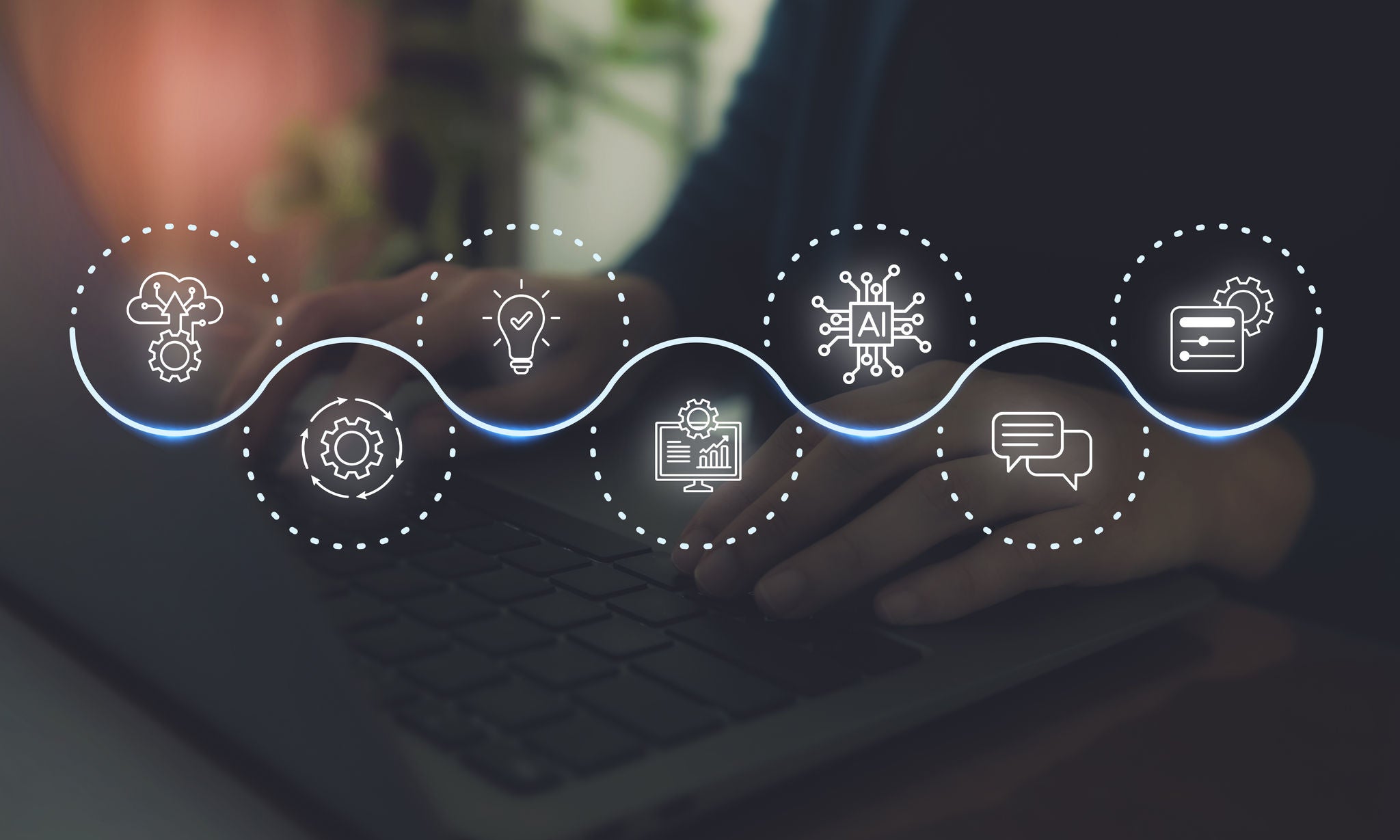 AI agent and generative artificial intelligence concept.Digital interface featuring artificial intelligence, automation and business innovation. Robotic processes automation and data analytics.