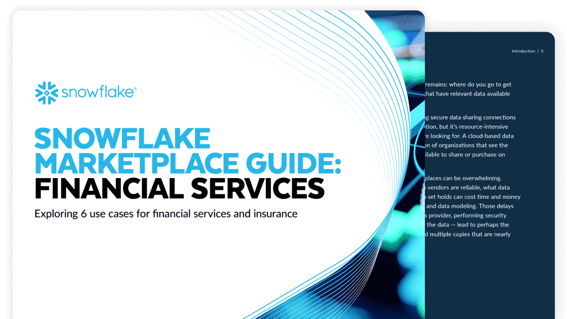 Ebook cover for the Snowflake Marketplace Guide for Financial Services