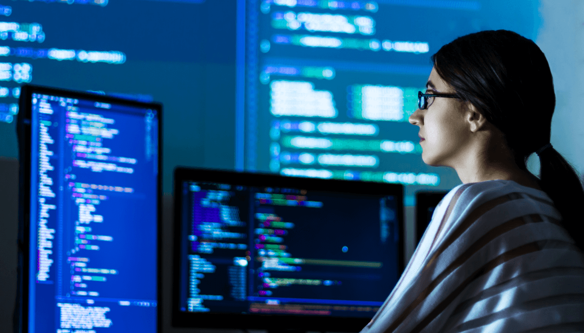 A woman watching data