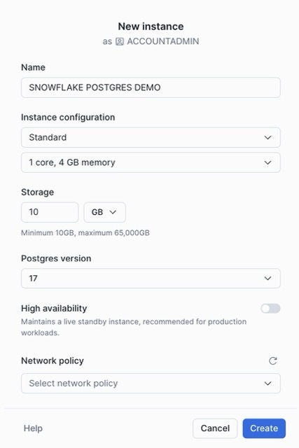 snowflake postgres UI