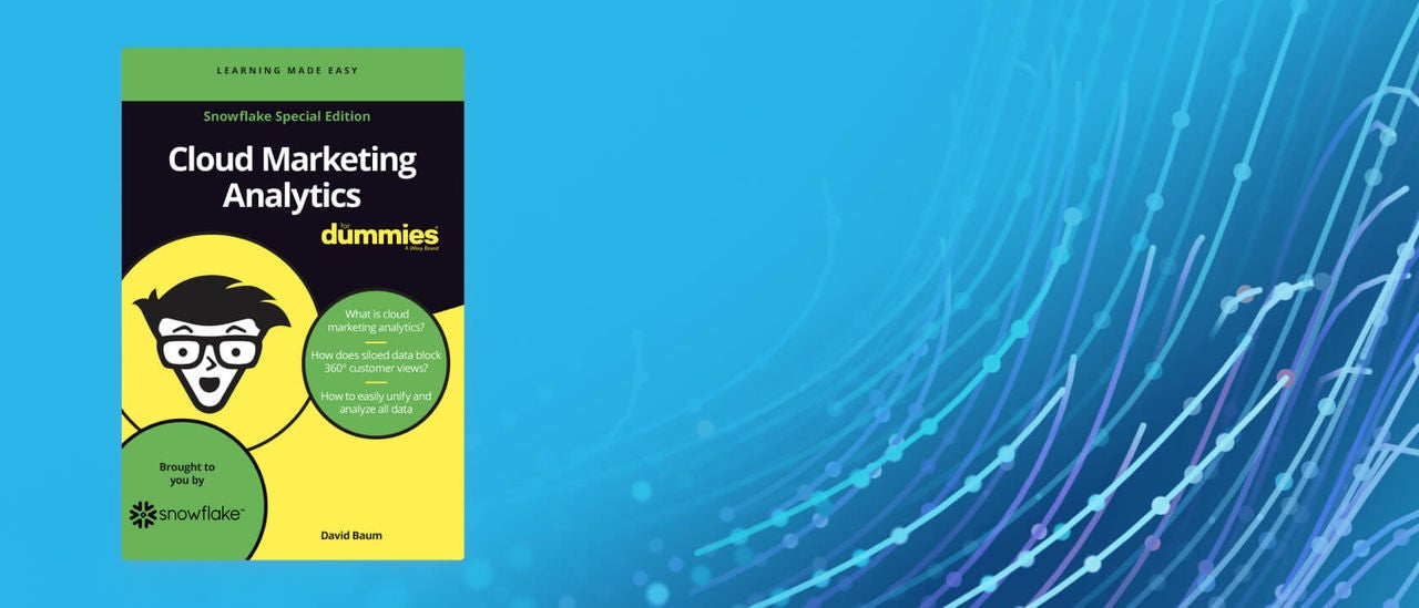 Ebook cover for The Dummies Guide for Cloud Marketing Analytics by Snowflake