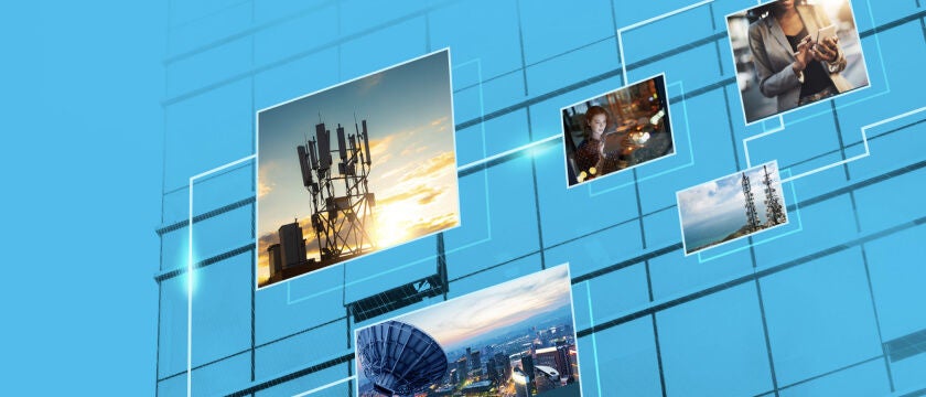 visual with snowflake blue background with small telecom images