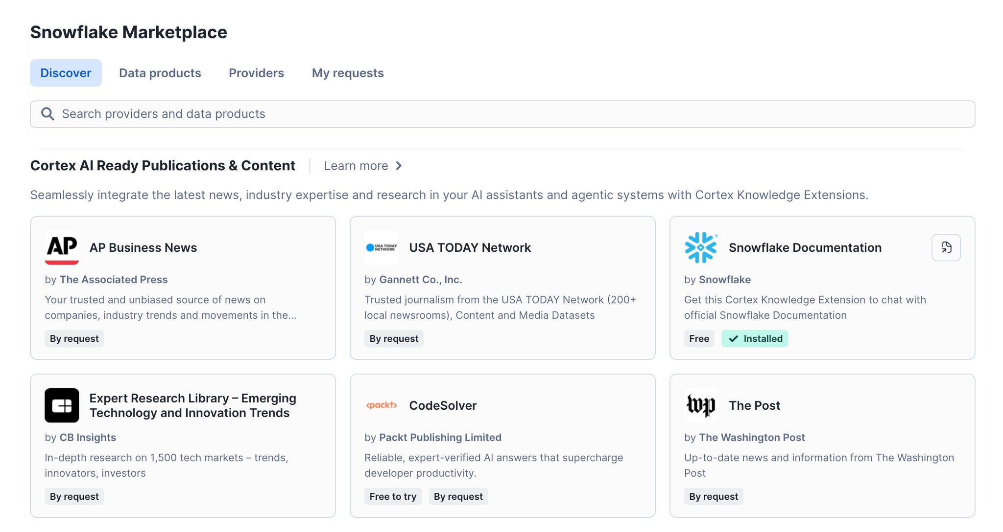 Snowflake Marketplace provides a simplified way for enterprises to license premium content for AI use cases.