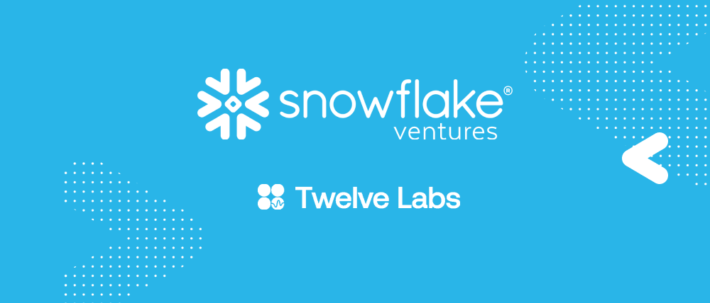 Logos from Snowflake Ventures and Twelve Labs on a blue background