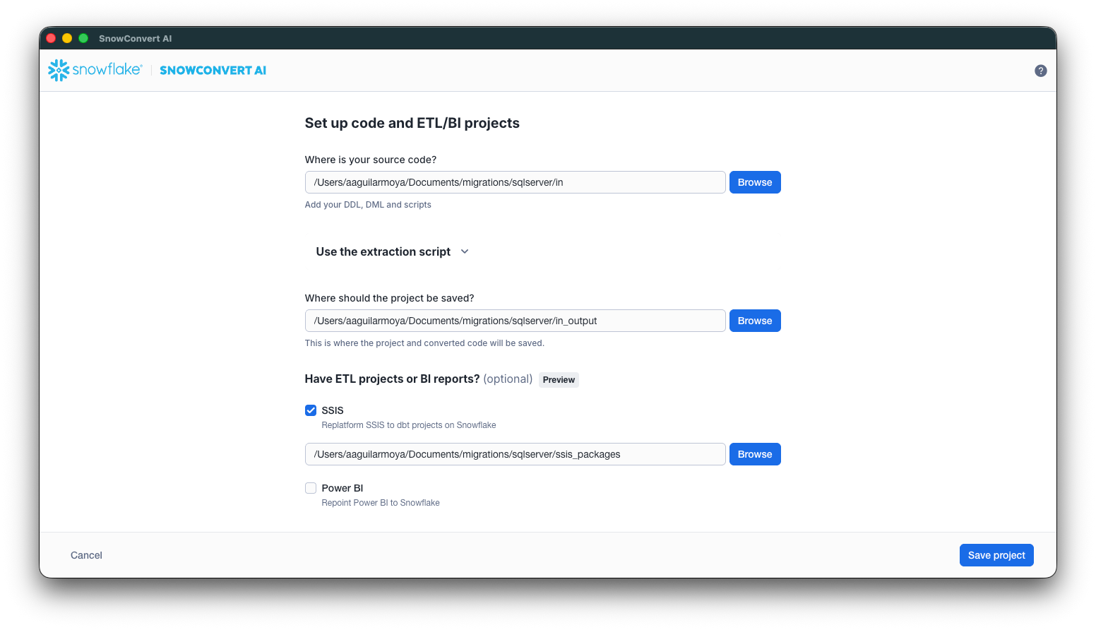 example of SnowConvertAI interface