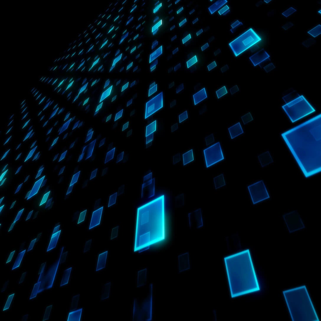  black background with blue glass squares