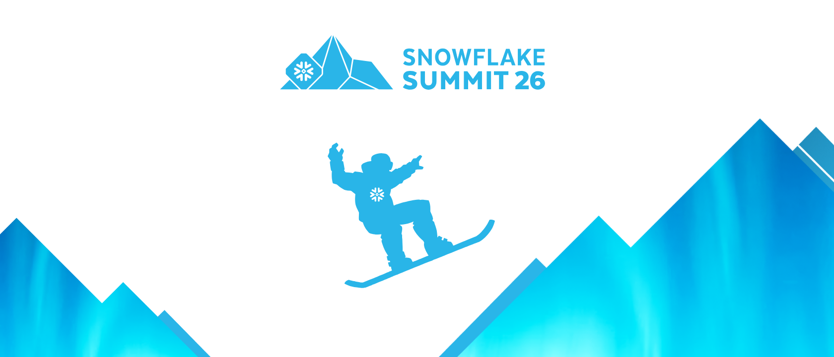 Outline of a snowboarder with the Snowflake logo and the Snowflake Summit 26 logo