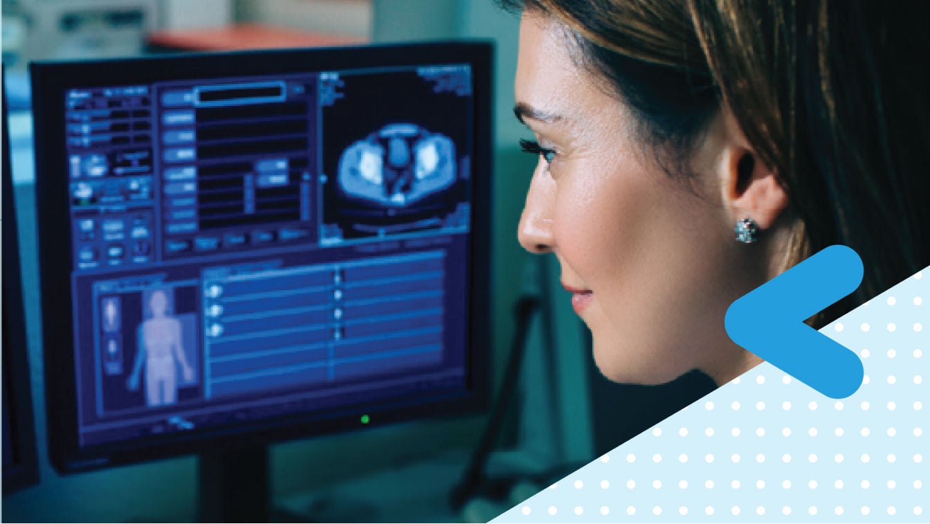 Doctor looks at the computer