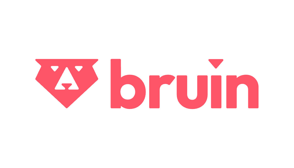 Bruin wordmark logo in coral/red, from the company's own site (getbruin.com)