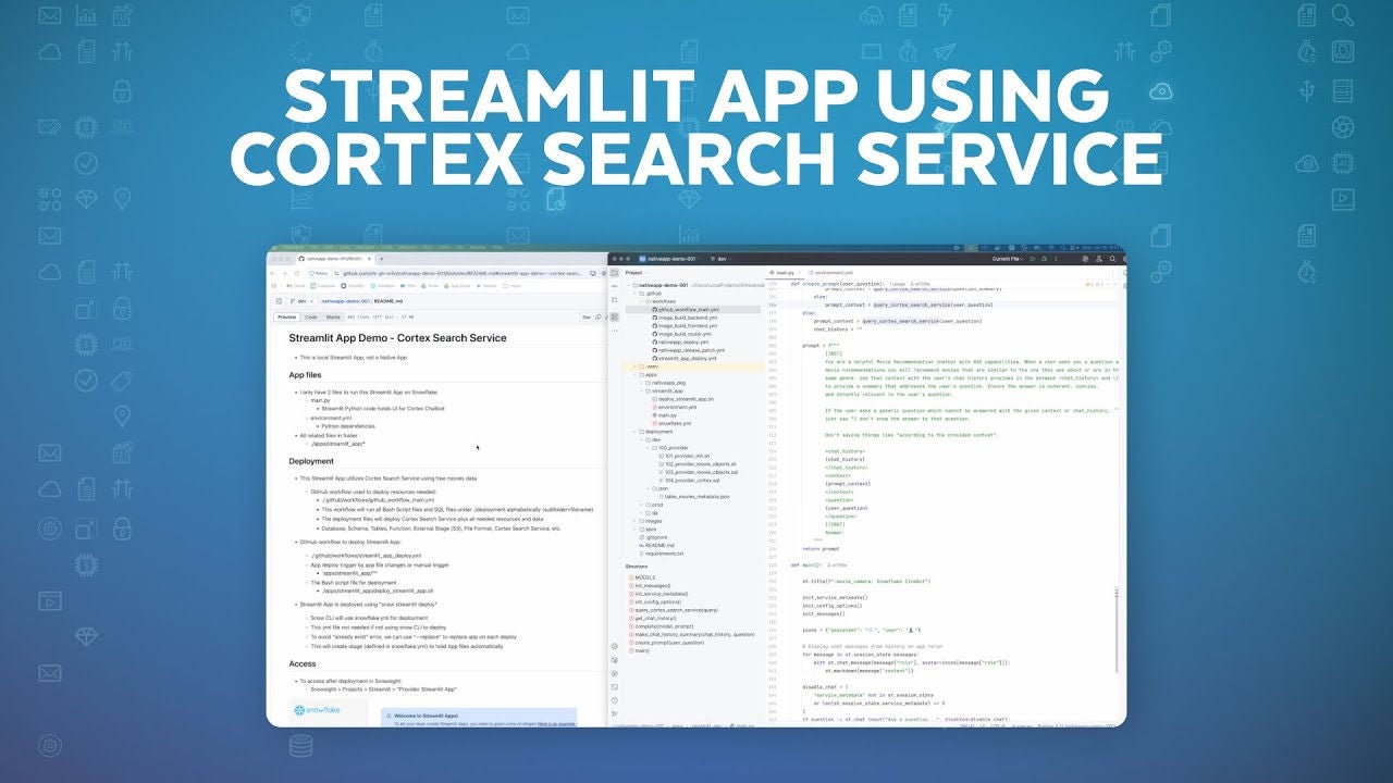 Video thumbnail for a video title Streamlit App Using Cortex Search Service