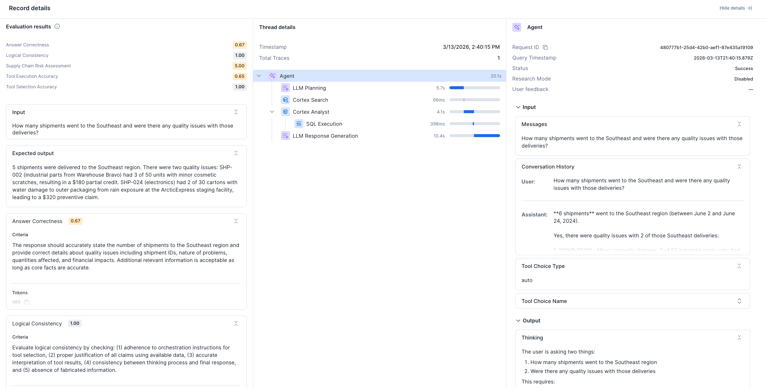 Figure 1: Deep dive into the Evaluation results for a specific query.