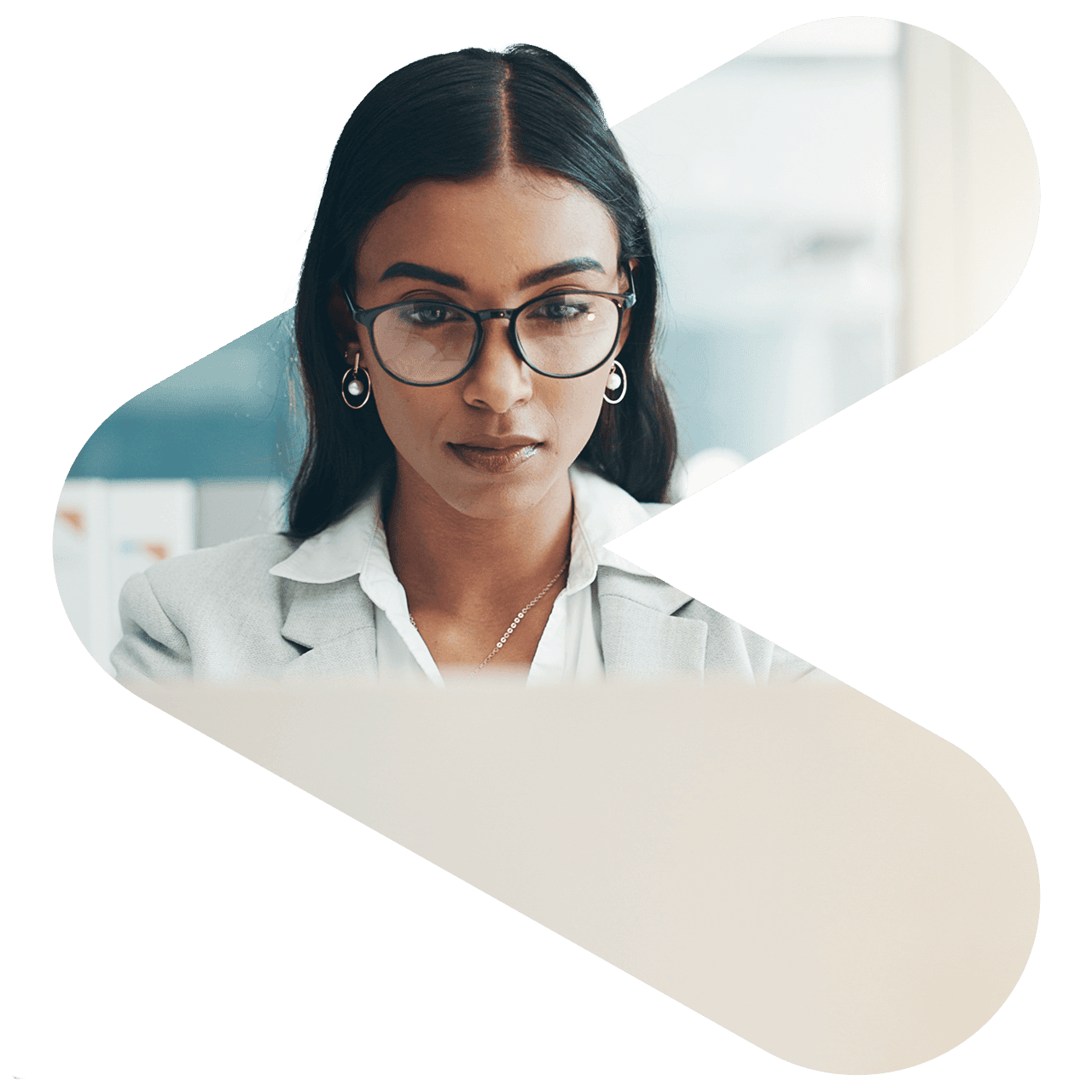 woman presenting in front of a screen with a tablet in hand
