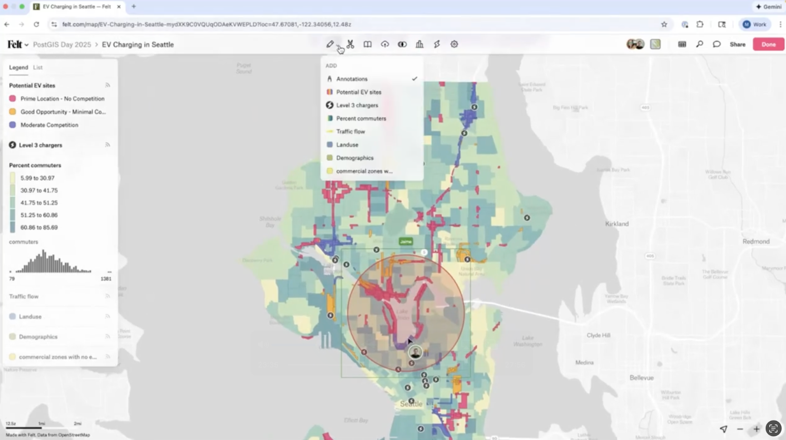 Figure 1: Finding commercial site locations with natural language in Felt.