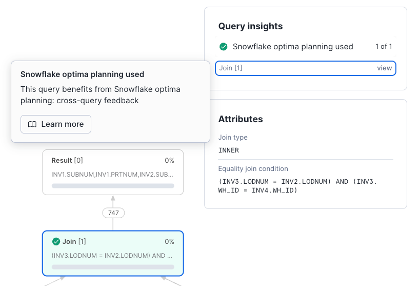 Figure 6: Customers can monitor Snowflake Optima use through Query Profile and Query insights.